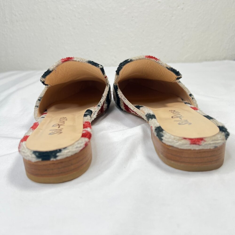 Sil-Russo Ikat Tapestry Mules Flats Slides Geometric Ivory Red Black 38 US 7-7.5 - Picture 4 of 10